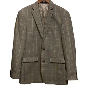 Alan Flusser Mens Grey Windowpane Two Button Blazer Sport Coat Paisley Lining